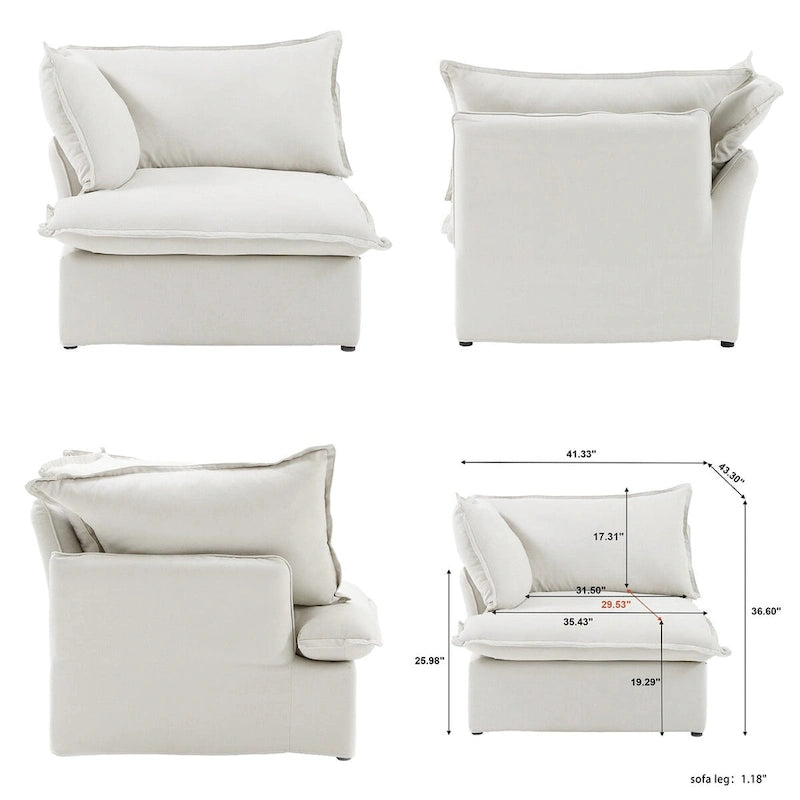 Divano Sezionale Modulare a U, in Lino, Colore Beige/Bianco/Nero, Posti 6-7