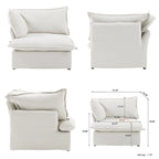Divano Sezionale Modulare a U, in Lino, Colore Beige/Bianco/Nero, Posti 6-7