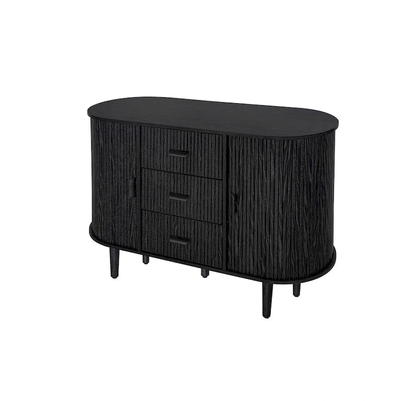 Mobiletto d'accento con ante a serrandina e 3 cassetti, colore naturale/nero – Assemblaggio per 1 persona