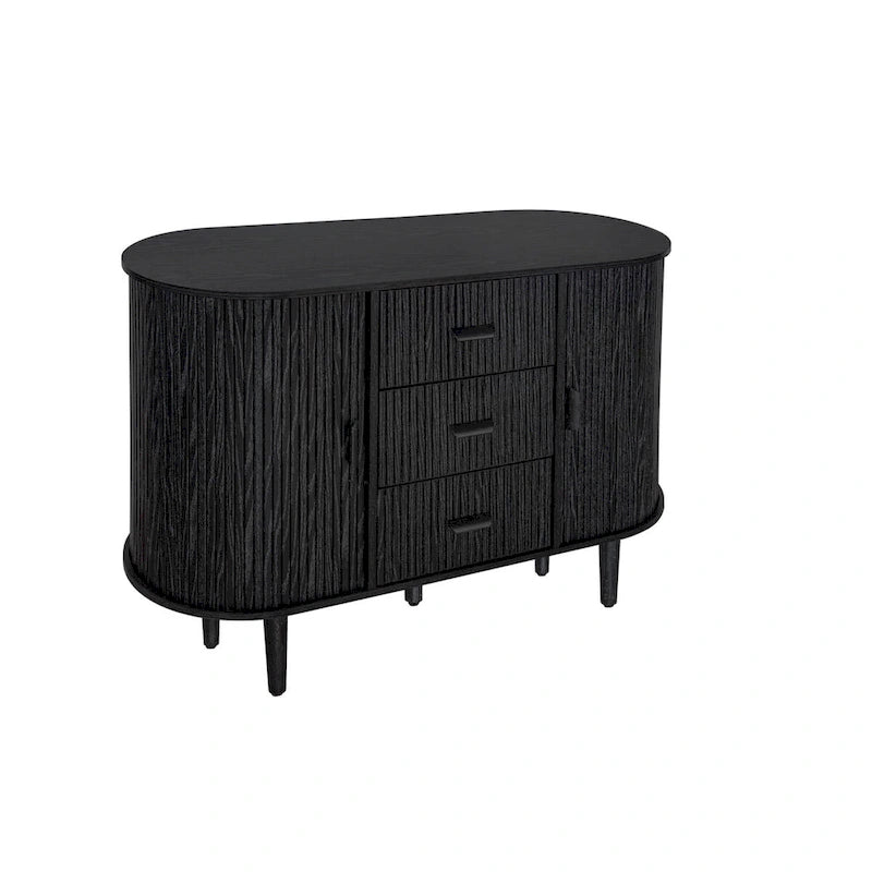Mobiletto d'accento con ante a serrandina e 3 cassetti, colore naturale/nero – Assemblaggio per 1 persona