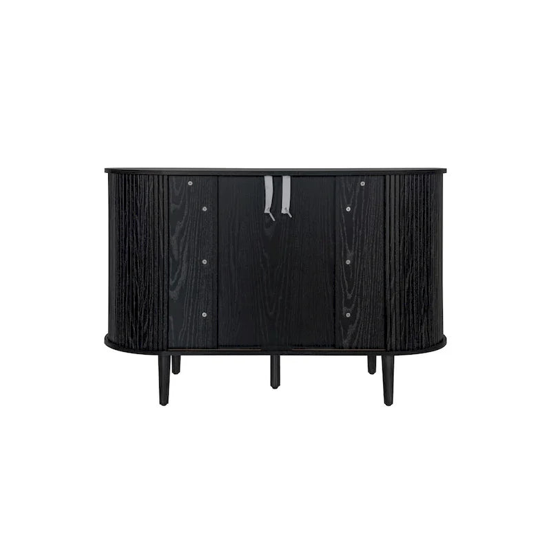 Mobiletto d'accento con ante a serrandina e 3 cassetti, colore naturale/nero – Assemblaggio per 1 persona
