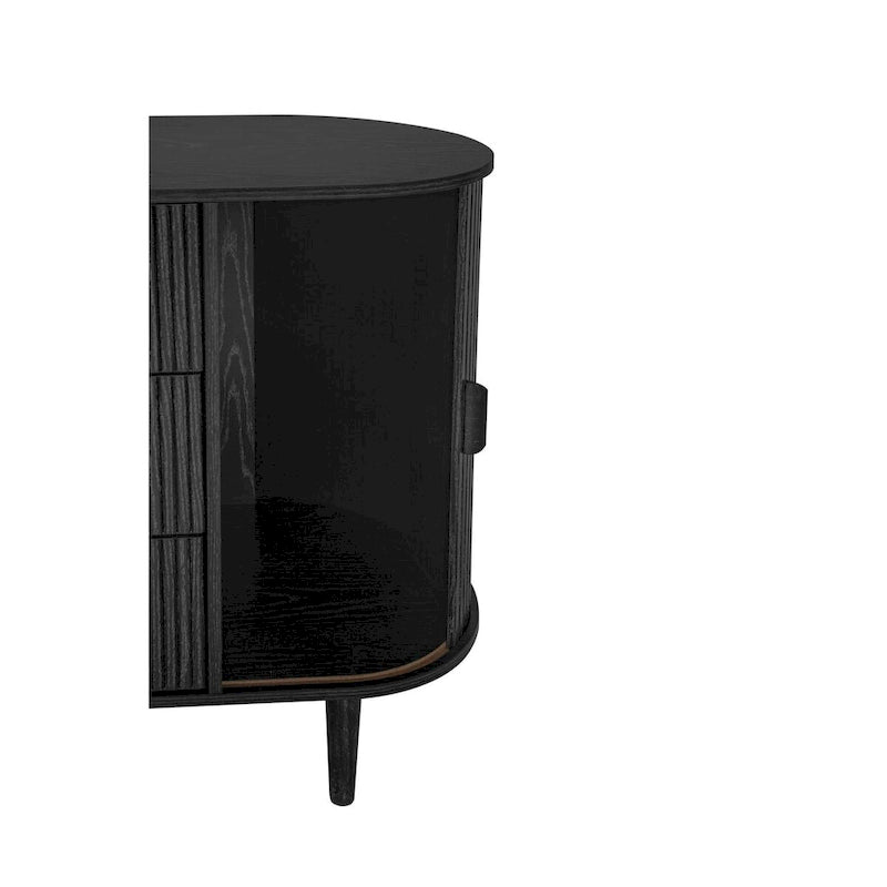 Mobiletto d'accento con ante a serrandina e 3 cassetti, colore naturale/nero – Assemblaggio per 1 persona