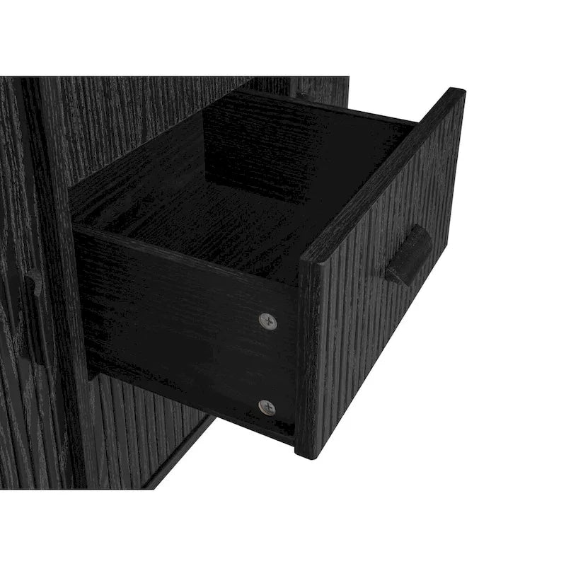 Mobiletto d'accento con ante a serrandina e 3 cassetti, colore naturale/nero – Assemblaggio per 1 persona