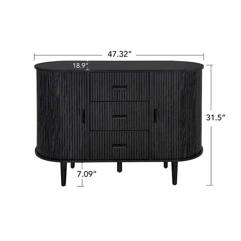 Mobiletto d'accento con ante a serrandina e 3 cassetti, colore naturale/nero – Assemblaggio per 1 persona