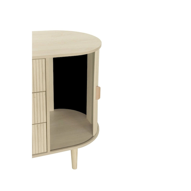 Mobiletto d'accento con ante a serrandina e 3 cassetti, colore naturale/nero – Assemblaggio per 1 persona