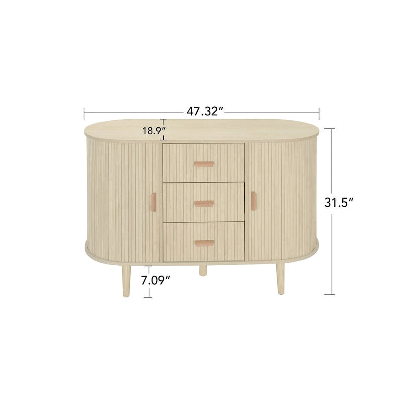 Mobiletto d'accento con ante a serrandina e 3 cassetti, colore naturale/nero – Assemblaggio per 1 persona