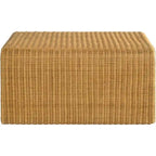 Tavolino da Caffè Rettangolare in Rattan Marrone, Top in Legno, Un Livello