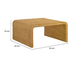 Tavolino da Caffè Rettangolare in Rattan Marrone, Top in Legno, Un Livello