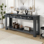 Tavolino consolle rustico blu scuro / marrone chiaro / bianco antico con 4 cassetti e ripiano inferiore, montaggio per 1 persona
