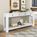 Tavolino consolle rustico blu scuro / marrone chiaro / bianco antico con 4 cassetti e ripiano inferiore, montaggio per 1 persona