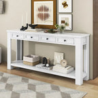 Tavolino consolle rustico blu scuro / marrone chiaro / bianco antico con 4 cassetti e ripiano inferiore, montaggio per 1 persona