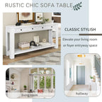 Tavolino consolle rustico blu scuro / marrone chiaro / bianco antico con 4 cassetti e ripiano inferiore, montaggio per 1 persona