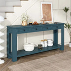 Tavolino consolle rustico blu scuro / marrone chiaro / bianco antico con 4 cassetti e ripiano inferiore, montaggio per 1 persona