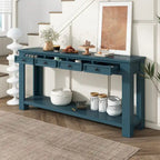Tavolino consolle rustico blu scuro / marrone chiaro / bianco antico con 4 cassetti e ripiano inferiore, montaggio per 1 persona