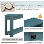 Tavolino consolle rustico blu scuro / marrone chiaro / bianco antico con 4 cassetti e ripiano inferiore, montaggio per 1 persona