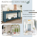 Tavolino consolle rustico blu scuro / marrone chiaro / bianco antico con 4 cassetti e ripiano inferiore, montaggio per 1 persona
