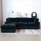 Divano componibile a L in poliestere nero/beige/marrone scuro/bianco con pouf, 3-4 posti