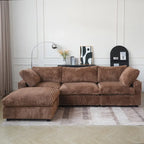 Divano componibile a L in poliestere nero/beige/marrone scuro/bianco con pouf, 3-4 posti