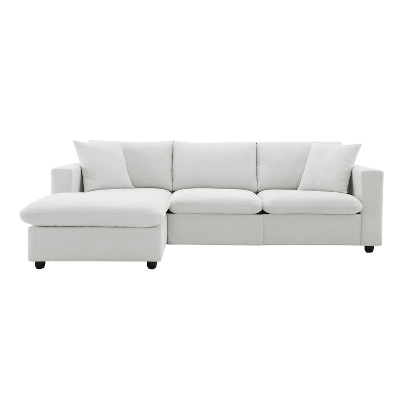 Divano componibile a L in poliestere nero/beige/marrone scuro/bianco con pouf, 3-4 posti