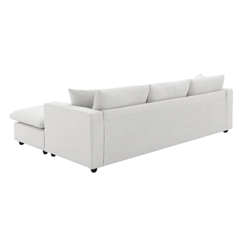Divano componibile a L in poliestere nero/beige/marrone scuro/bianco con pouf, 3-4 posti