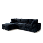 Divano componibile a L in poliestere nero/beige/marrone scuro/bianco con pouf, 3-4 posti
