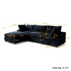 Divano componibile a L in poliestere nero/beige/marrone scuro/bianco con pouf, 3-4 posti