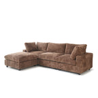 Divano componibile a L in poliestere nero/beige/marrone scuro/bianco con pouf, 3-4 posti