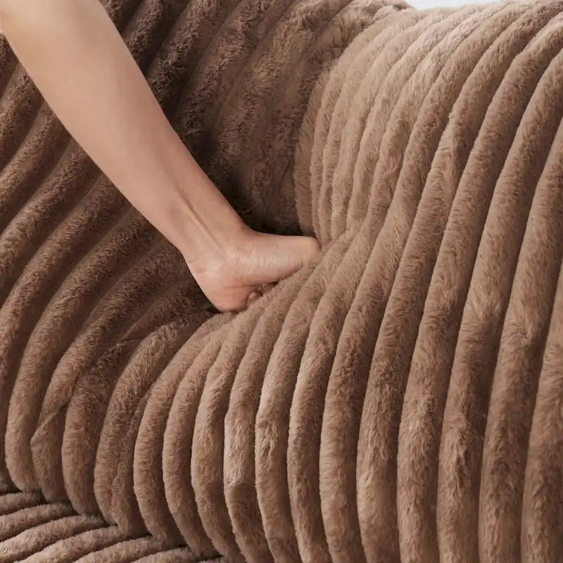 Divano componibile a L in poliestere nero/beige/marrone scuro/bianco con pouf, 3-4 posti