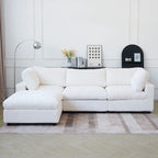 Divano componibile a L in poliestere nero/beige/marrone scuro/bianco con pouf, 3-4 posti