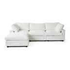 Divano componibile a L in poliestere nero/beige/marrone scuro/bianco con pouf, 3-4 posti