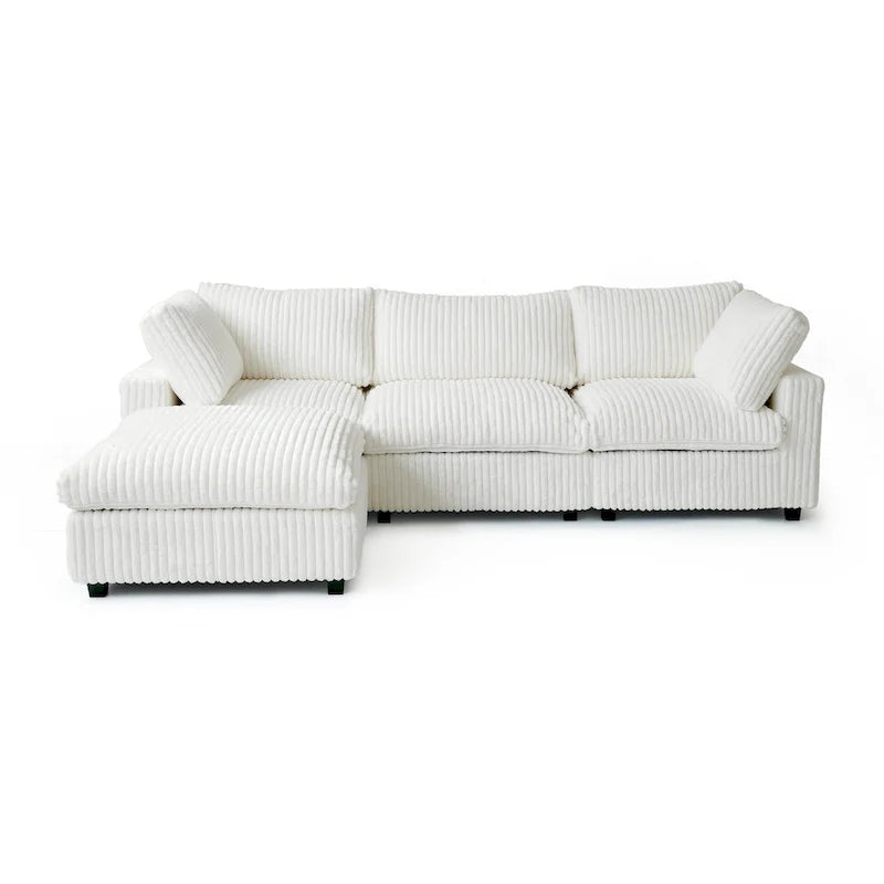 Divano componibile a L in poliestere nero/beige/marrone scuro/bianco con pouf, 3-4 posti