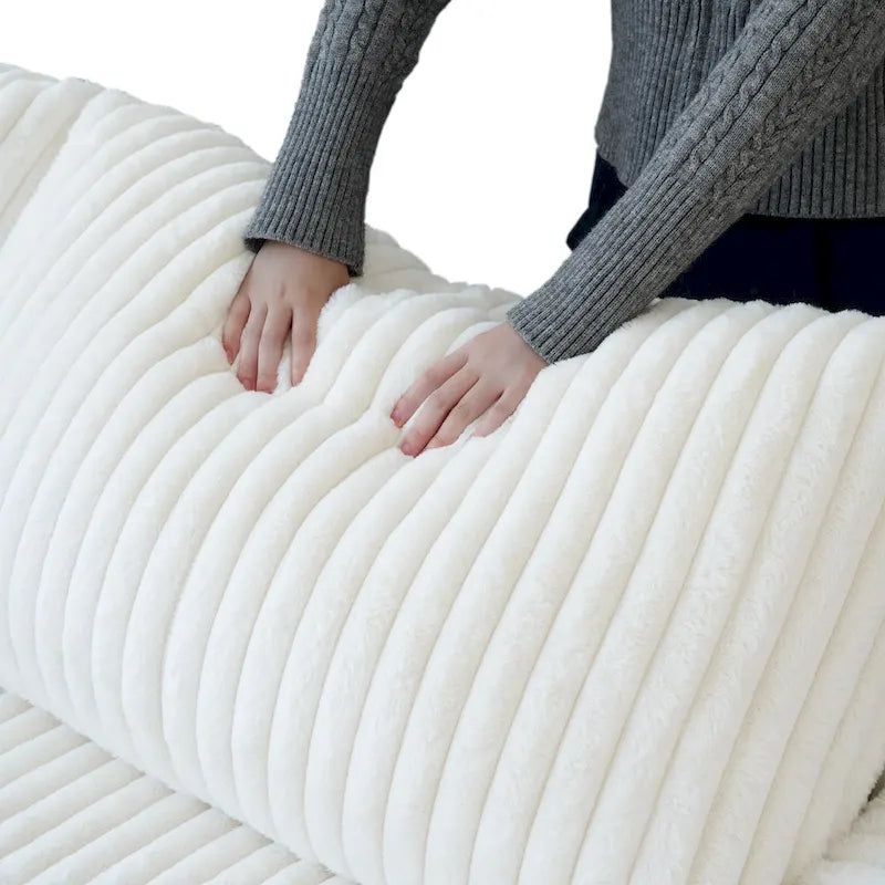 Divano componibile a L in poliestere nero/beige/marrone scuro/bianco con pouf, 3-4 posti