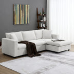 Divano componibile a L in poliestere nero/beige/marrone scuro/bianco con pouf, 3-4 posti