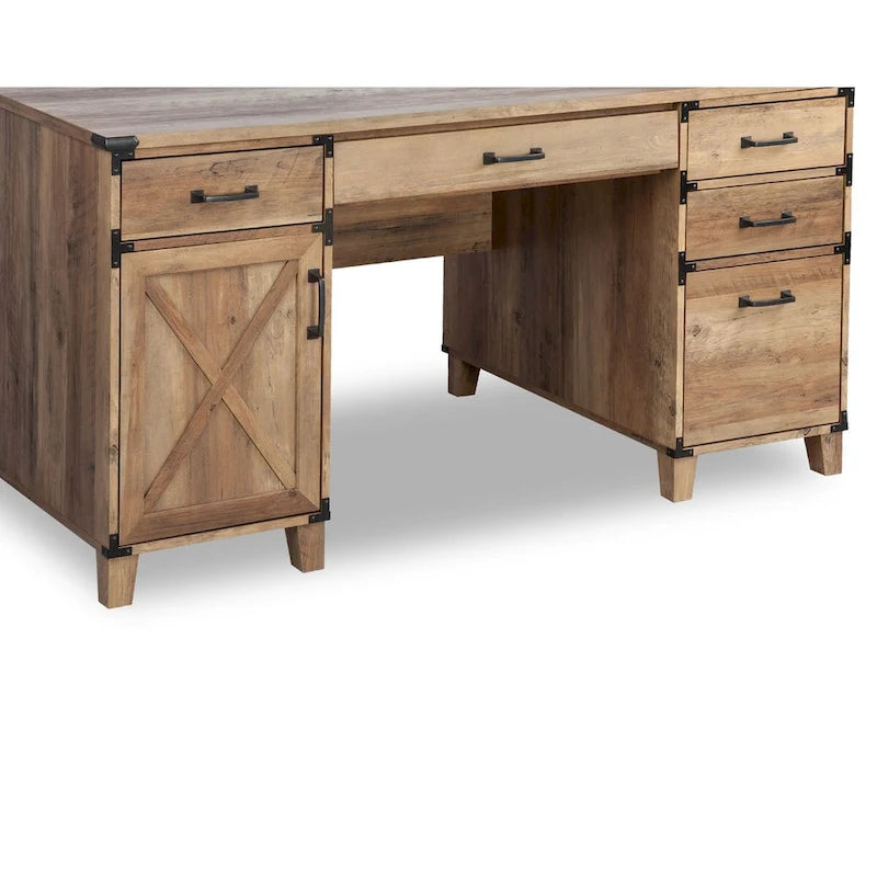 Bureau à piédestal de style ferme en chêne rustique