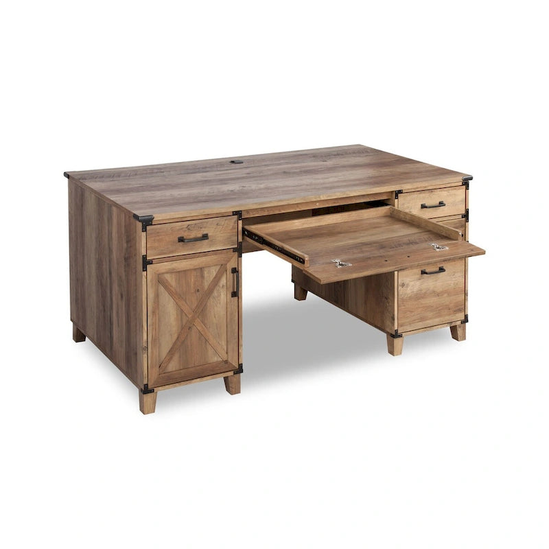 Bureau à piédestal de style ferme en chêne rustique