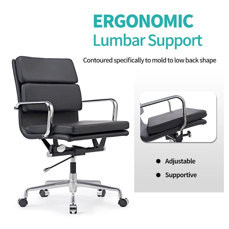 Chaise de bureau réglable en similicuir PU avec coussin épais