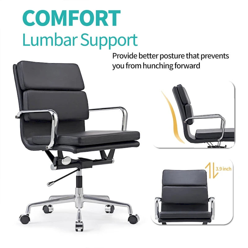 Chaise de bureau réglable en similicuir PU avec coussin épais