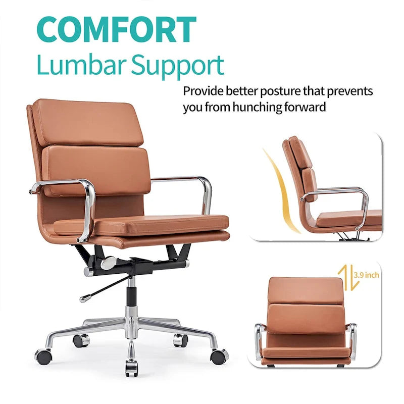 Chaise de bureau réglable en similicuir PU avec coussin épais