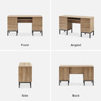 Scrivania direzionale individuale in rovere con mobili contenitori, pannello scanalato, stile industriale