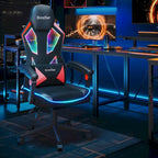 Sedia da gaming con LED RGB, singolo sedile reclinabile, in tessuto ventilato, colore rosso/nero e nero