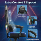 Sedia da gaming con LED RGB, singolo sedile reclinabile, in tessuto ventilato, colore rosso/nero e nero