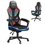 Sedia da gaming con LED RGB, singolo sedile reclinabile, in tessuto ventilato, colore rosso/nero e nero
