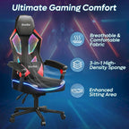 Sedia da gaming con LED RGB, singolo sedile reclinabile, in tessuto ventilato, colore rosso/nero e nero