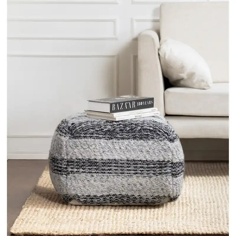 Pouf/ottoman quadrato a righe grigie, tessuto a mano, 1 posto