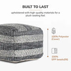 Pouf/ottoman quadrato a righe grigie, tessuto a mano, 1 posto