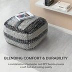 Pouf/ottoman quadrato a righe grigie, tessuto a mano, 1 posto