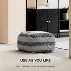 Pouf/ottoman quadrato a righe grigie, tessuto a mano, 1 posto