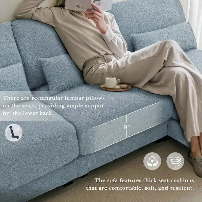 Extra grote hoekbank met diepe zitting en omkeerbare chaise longue, ombouwbare L-vormige bank, blauw