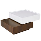 Tavolino da Caffè Girevole a 360° Quadrato Nero/Bianco e Noce con 2 Cassetti, per 1