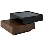 Tavolino da Caffè Girevole a 360° Quadrato Nero/Bianco e Noce con 2 Cassetti, per 1